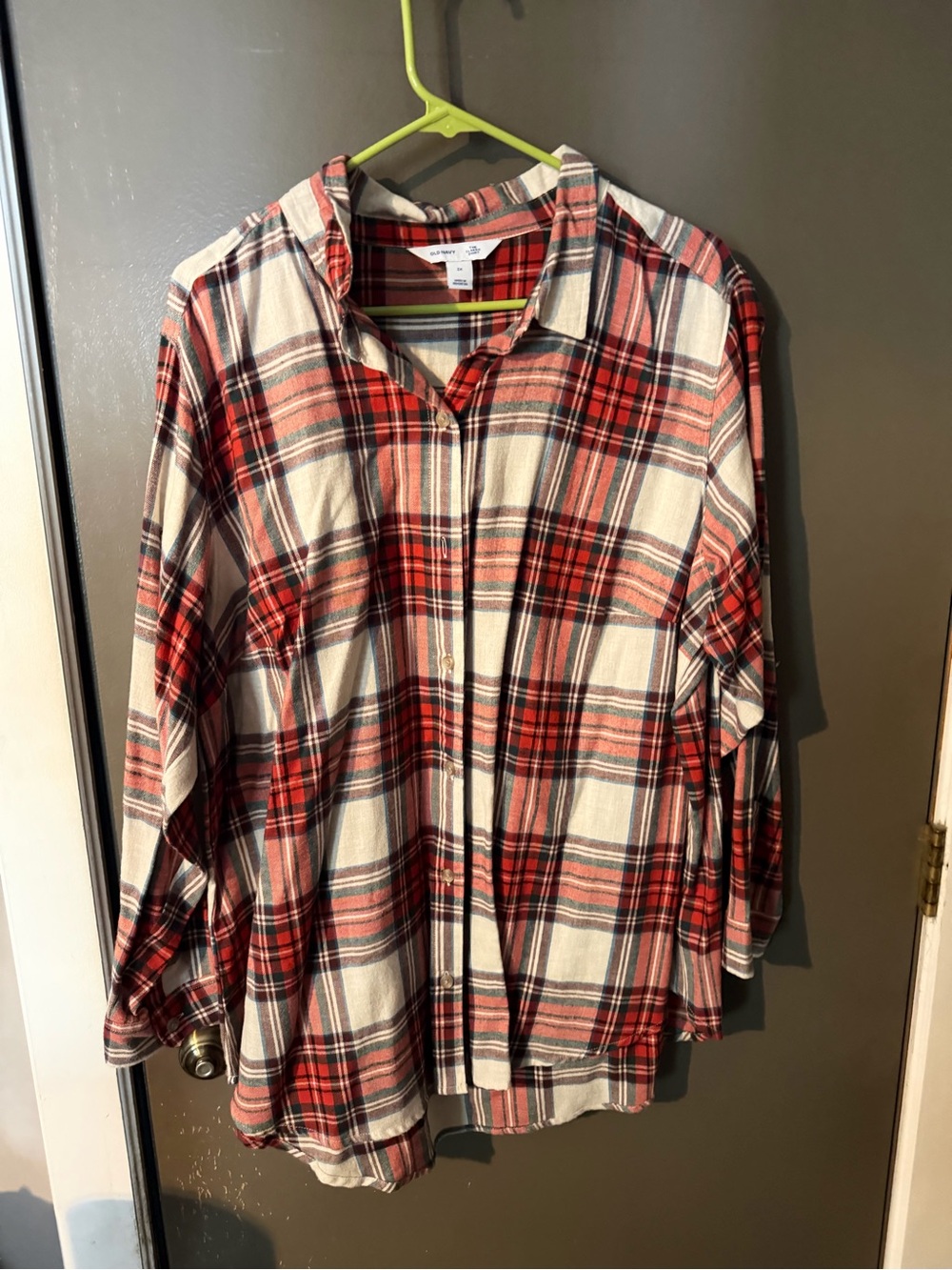 Old Navy Red and Cream Plaid Button-Down Shirt - Picture 1 of 3